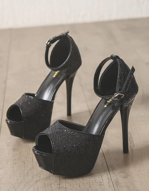 Load image into Gallery viewer, Trendy Metallic Sequin Peep-Toe High Heels Sandals
