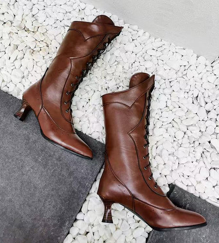 Lace-Up Martin Boots | Round Toe Wine-Cup Heel | Large-Size Women’s Boots