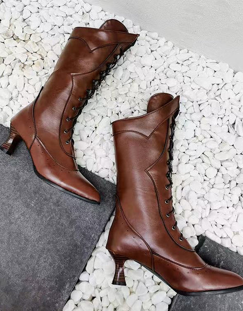Load image into Gallery viewer, Lace-Up Martin Boots | Round Toe Wine-Cup Heel | Large-Size Women’s Boots

