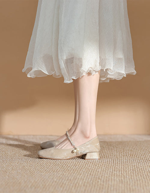 Load image into Gallery viewer, Women's Chinese-Style Square-Toe Mary Jane Flats – Microfiber Chunky-Heel Casual Shoes
