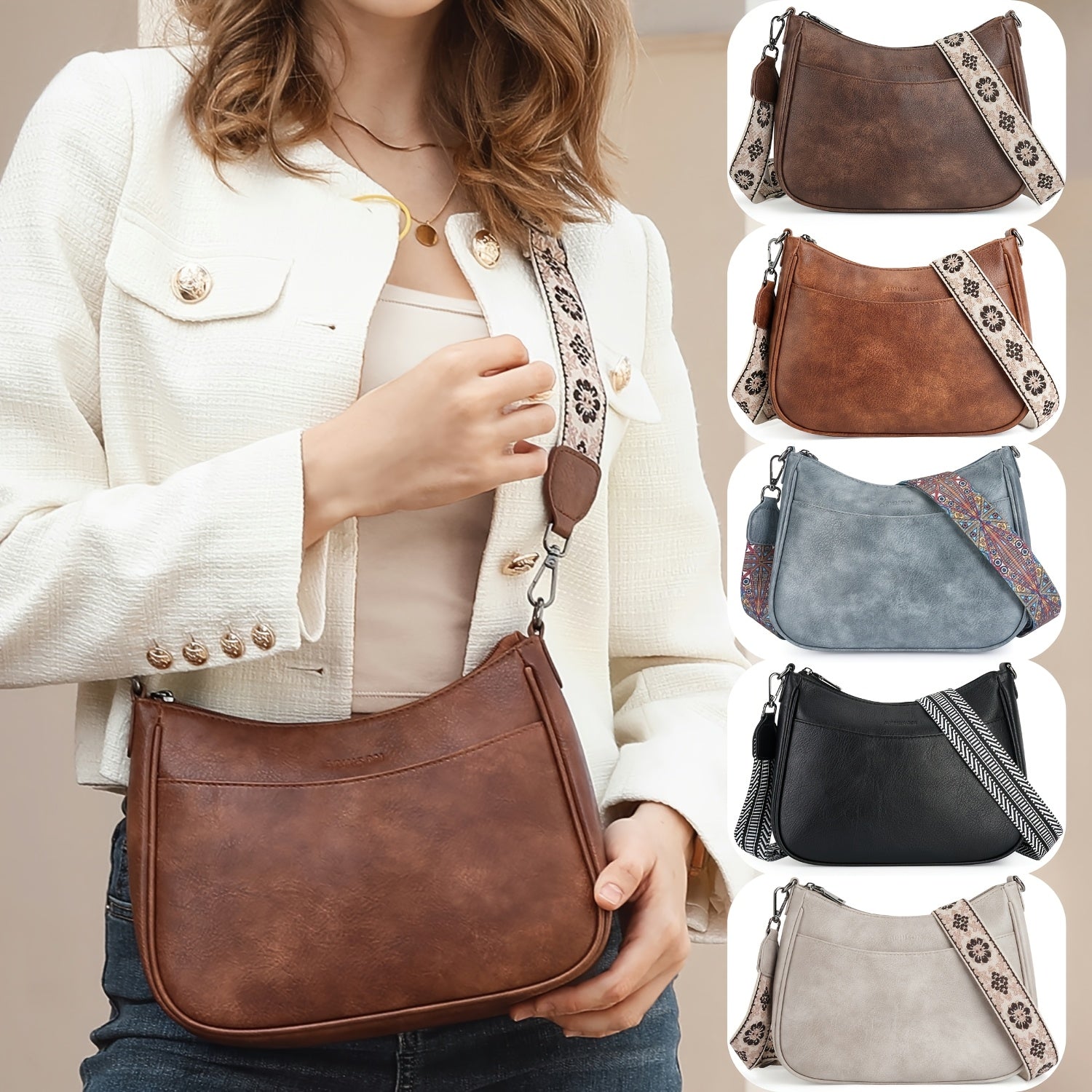 Vintage Crossbody Bag Chic Shoulder Purse Adjustable Strap