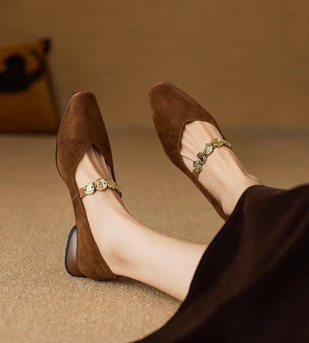 French Retro Square-Toe Suede Pumps – Women’s Low-Cut Autumn Style