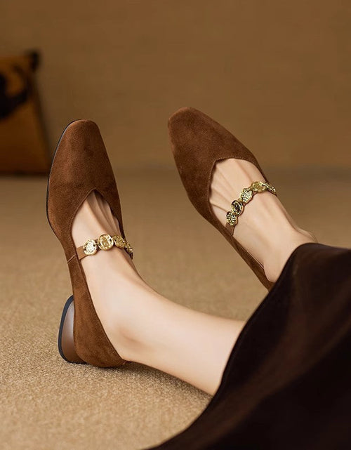 Load image into Gallery viewer, French Retro Square-Toe Suede Pumps – Women’s Low-Cut Autumn Style
