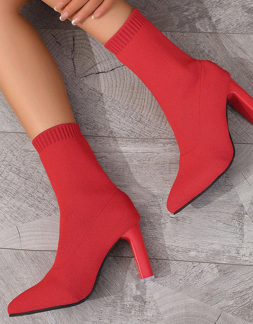 Load image into Gallery viewer, Women’s Chunky-Heeled Knitted Suede Ankle Boots
