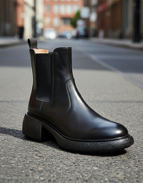 Load image into Gallery viewer, Women’s British-Style Chunky Heel Ankle Boots – Dr. Style Leather Booties for Fall &amp; Winter

