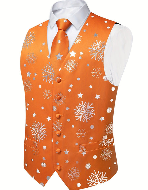 Load image into Gallery viewer, DiBanGu Orange Silver Christmas Snowflake Vest Bow Tie Set Size L
