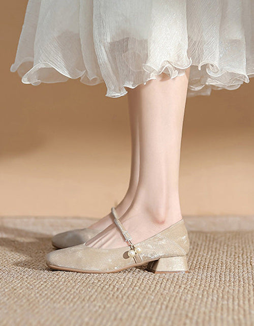 Load image into Gallery viewer, Women's Chinese-Style Square-Toe Mary Jane Flats – Microfiber Chunky-Heel Casual Shoes
