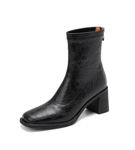 Stretch Retro Chunky Heels Commuter Boots — High Heel Style