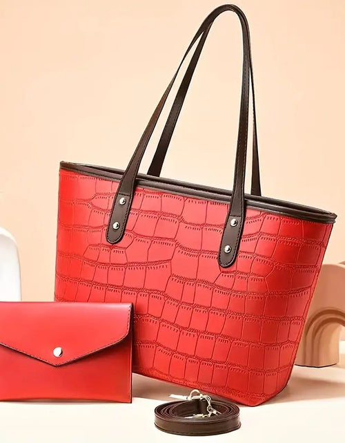 Load image into Gallery viewer, Crocodile Embossed Tote Bag Set with Clutch Purse
