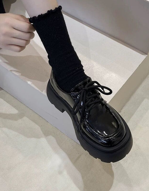 Load image into Gallery viewer, Women’s British Style Chunky Sole Leather Shoes – Trendy Loafers with Elevated Heel
