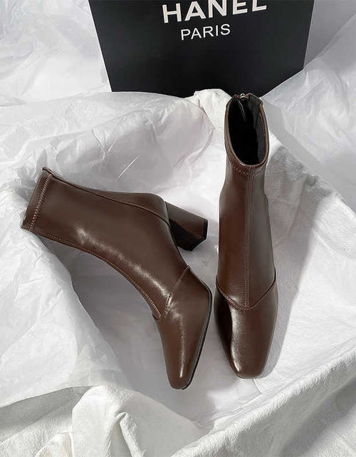 Load image into Gallery viewer, Soft Leather Zip-Back Velvet-Lined Skinny Boots — Sleek Heels
