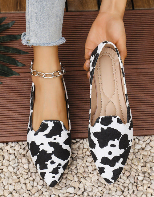 Load image into Gallery viewer, Women's Wide-Fit Breathable Pointed-Toe Flat Shoes – Cow Print Casual Flats
