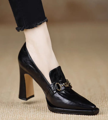 Women's Retro Chunky Heel Pointed Toe Pumps – Slip-On Office Heels