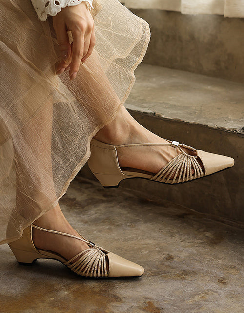 Load image into Gallery viewer, Women's Handmade Full-Grain Leather Strappy Low-Heel Sandals, Pointed-Toe Mary Jane Cutout Flats
