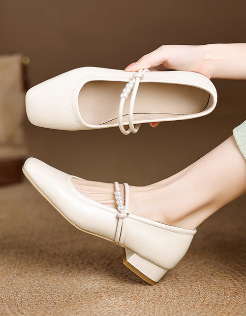 Load image into Gallery viewer, Women's Chinese-Style Satin Square-Toe Slip-On Flats – Beaded Buckle Low-Heel Shoes
