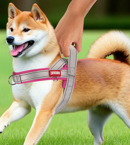 Kumihigh Reflective Dog Harness No-Pull Adjustable Mesh Vest Pink Gray Size M