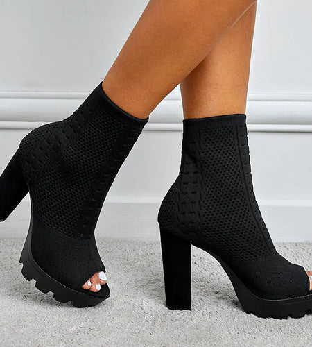 Chunky High Heel Round Toe Fish Mouth Shoes for Women
