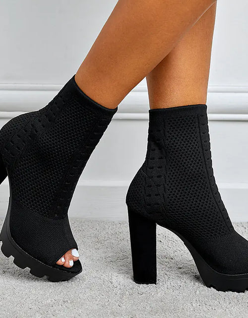 Load image into Gallery viewer, Chunky High Heel Round Toe Fish Mouth Shoes for Women
