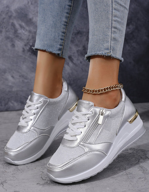 Load image into Gallery viewer, Metallic Lace-Up Side Zipper Thick-Sole Sneakers – 3 Colors EU 37–44
