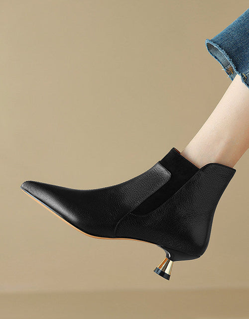 Load image into Gallery viewer, Women's Genuine Leather Kitten Heel Ankle Boots – Pointed Toe Side Zip
