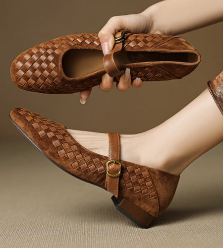 Women's Sheepskin Mary Jane Shoes – Single Strap Round Toe Flat Leather Shoes