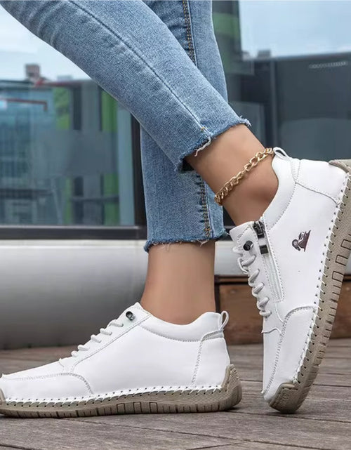 Load image into Gallery viewer, Women's Handmade Stitched Flat Shoes – Soft Sole Lace-Up Casual Flats
