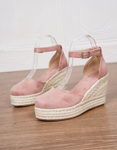 Load image into Gallery viewer, Platform Espadrille Sandals With Ankle Strap – Women's Chunky Heel Buckle Sandals
