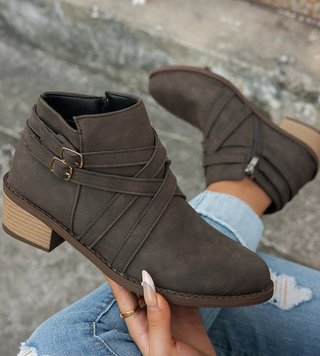 Women’s Retro High-Heel Ankle Boots – Chic Suede Single Boots