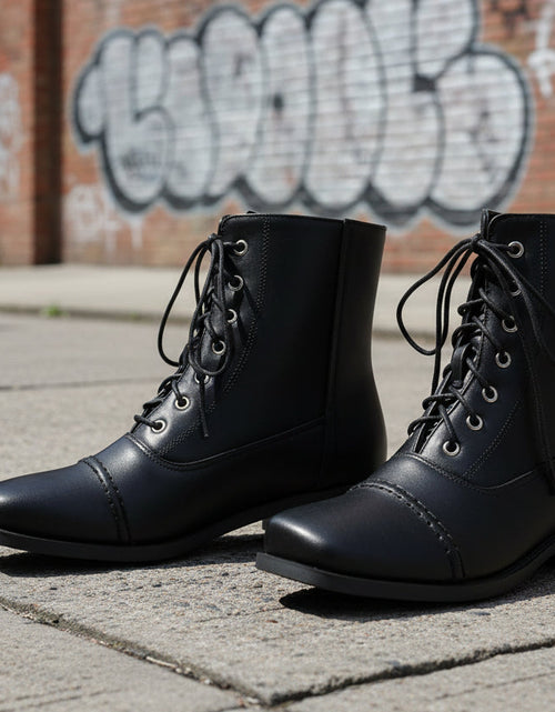 Load image into Gallery viewer, Women’s Lace-Up Square Toe Motorcycle Boots – Comfortable Outdoor Riding Boots
