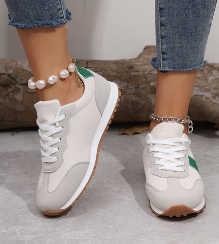 Women’s Round Toe Lace-Up Sneakers – Casual Thick Sole Height-Enhancing Shoes