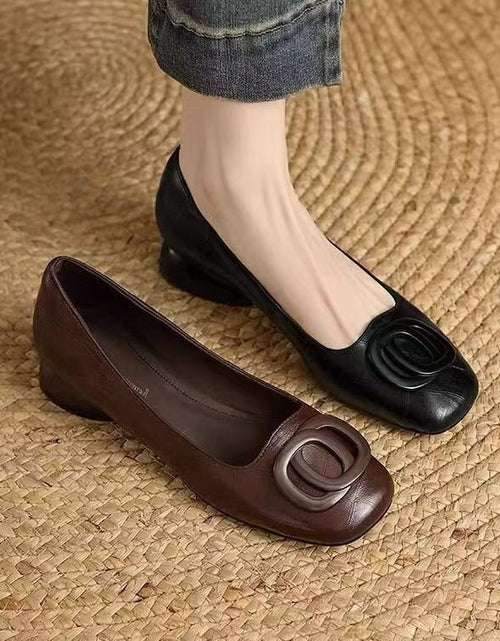 Load image into Gallery viewer, Women's French Vintage Round Toe Slip-On Flats – Low Chunky Heel Mary Jane Style
