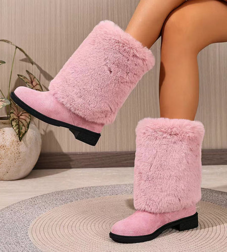Women’s Chunky Heel Snow Boots – Warm Winter Anti-Slip Ankle Boots
