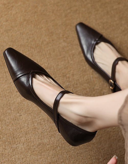 Load image into Gallery viewer, Women's Pointed Toe Low Square Heel Buckle Flats – Floral Detail Dress Shoes
