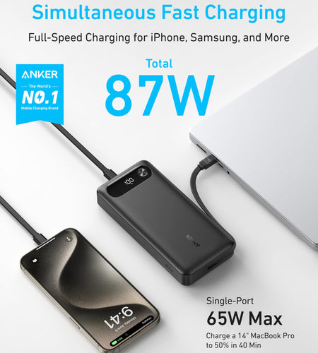 Anker Power Bank (20K, 87W, Built-In USB-C Cable)