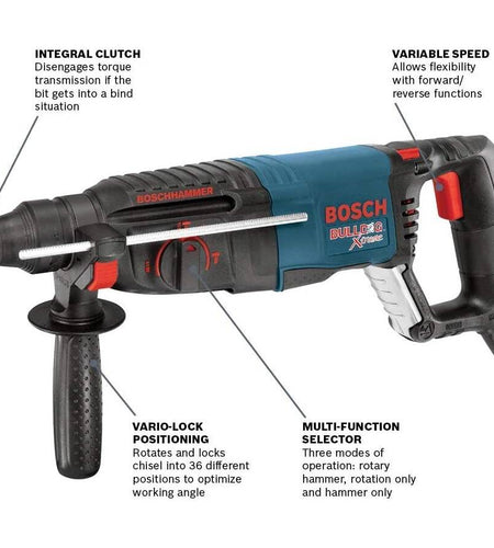 BOSCH 11255VSR Bulldog Xtreme - 8 Amp 1 Inch Corded Variable Speed Sds-Plus Concrete/Masonry Rotary Hammer Power Drill with Carrying Case, Blue
