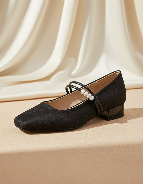Load image into Gallery viewer, Women's Chinese-Style Satin Square-Toe Slip-On Flats – Beaded Buckle Low-Heel Shoes

