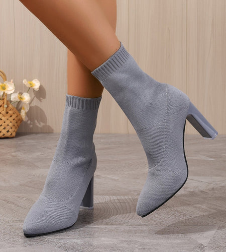 Women’s Chunky-Heeled Knitted Suede Ankle Boots