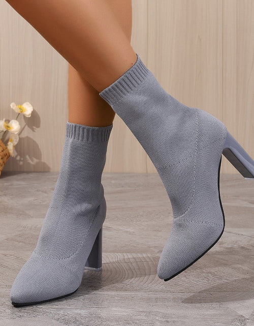 Load image into Gallery viewer, Women’s Chunky-Heeled Knitted Suede Ankle Boots
