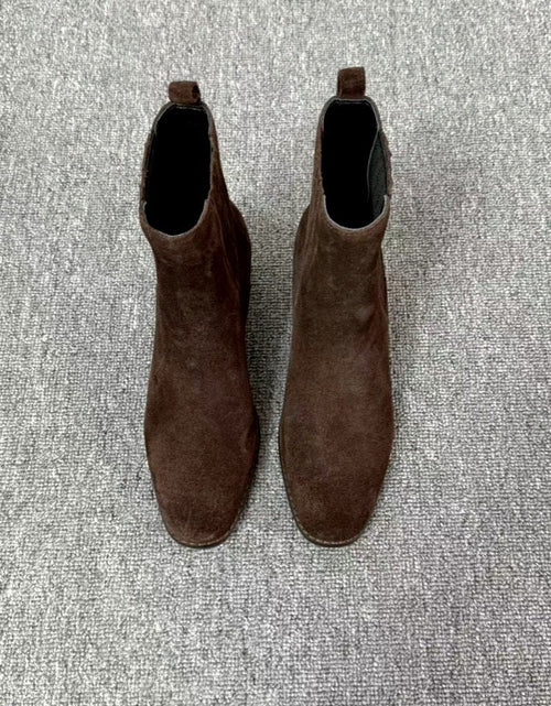 Load image into Gallery viewer, Women’s Retro Square-Toe Mid-Heel Chunky Leather Boots

