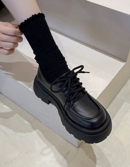 Load image into Gallery viewer, Women’s British Style Chunky Sole Leather Shoes – Trendy Loafers with Elevated Heel
