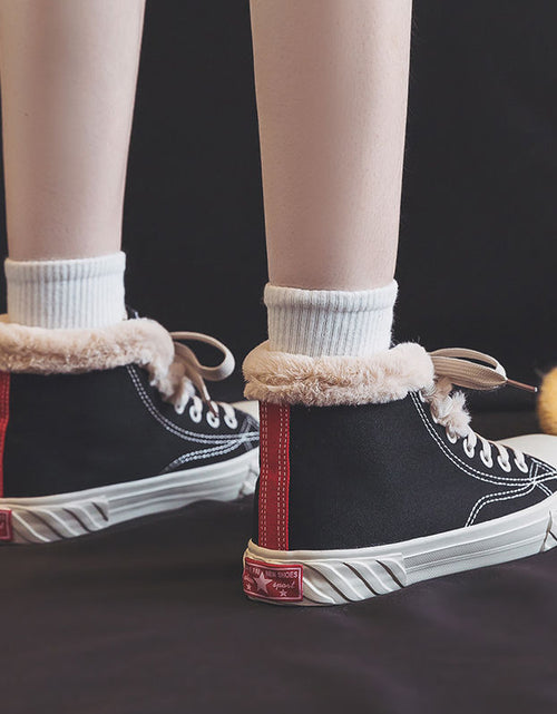Load image into Gallery viewer, Women’s Warm Winter Canvas Shoes – Velvet High-Top Flat Sneakers

