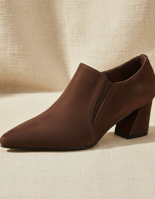 Load image into Gallery viewer, Women's Suede Pointed Toe Chunky Heel Pumps – Deep Vamp Low Heel
