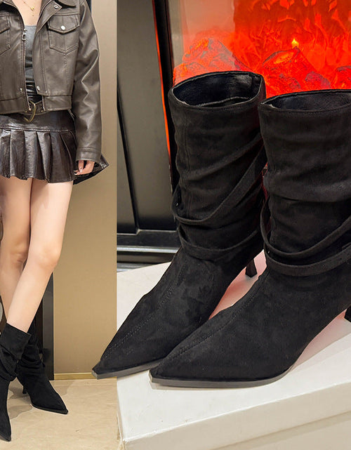 Load image into Gallery viewer, Pointed-Toe Suede Stiletto Ankle Boots Women
