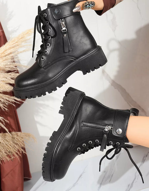 Load image into Gallery viewer, Round Toe Block Heels Boots with Mid-Heel Comfort
