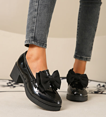 Women's Bowtie Round Toe Low Heel Pumps – Wide Size PU Casual Shoes