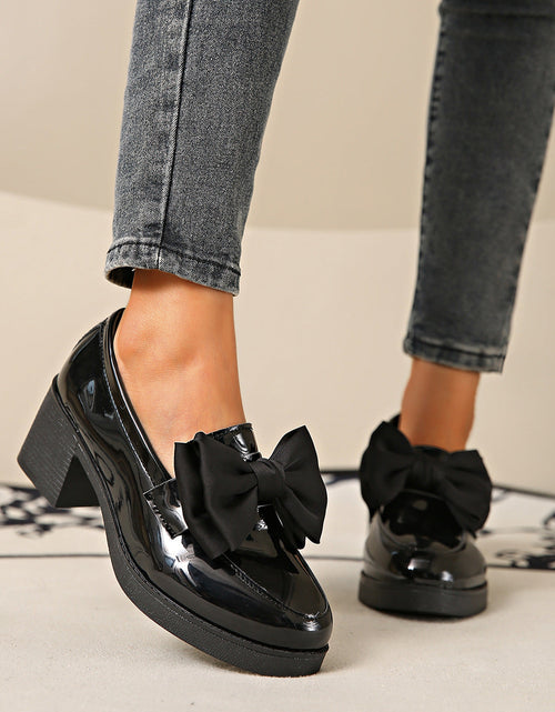 Load image into Gallery viewer, Women's Bowtie Round Toe Low Heel Pumps – Wide Size PU Casual Shoes
