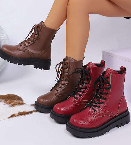Women’s Plus Size Chunky Sole Lace-Up Ankle Boots