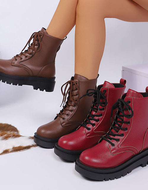 Load image into Gallery viewer, Women’s Plus Size Chunky Sole Lace-Up Ankle Boots
