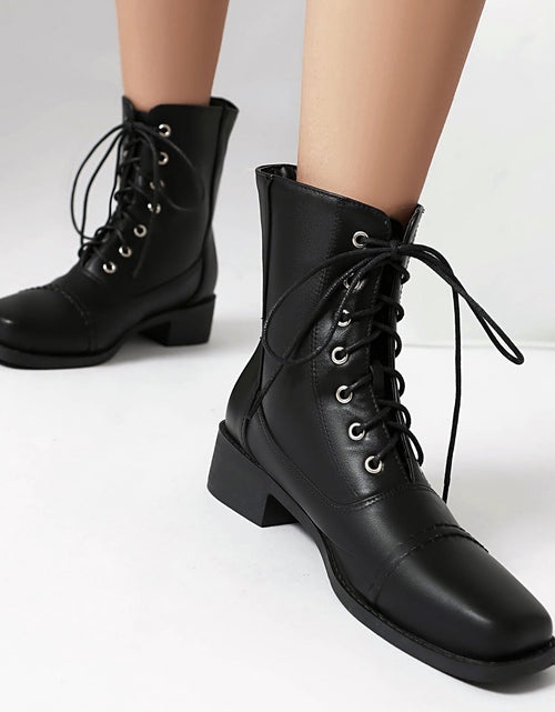 Load image into Gallery viewer, Women’s Lace-Up Square Toe Motorcycle Boots – Comfortable Outdoor Riding Boots
