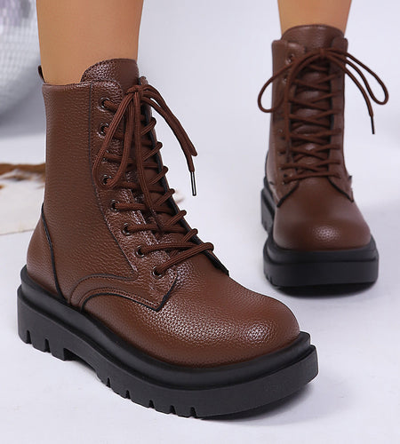 Women’s Plus Size Chunky Sole Lace-Up Ankle Boots